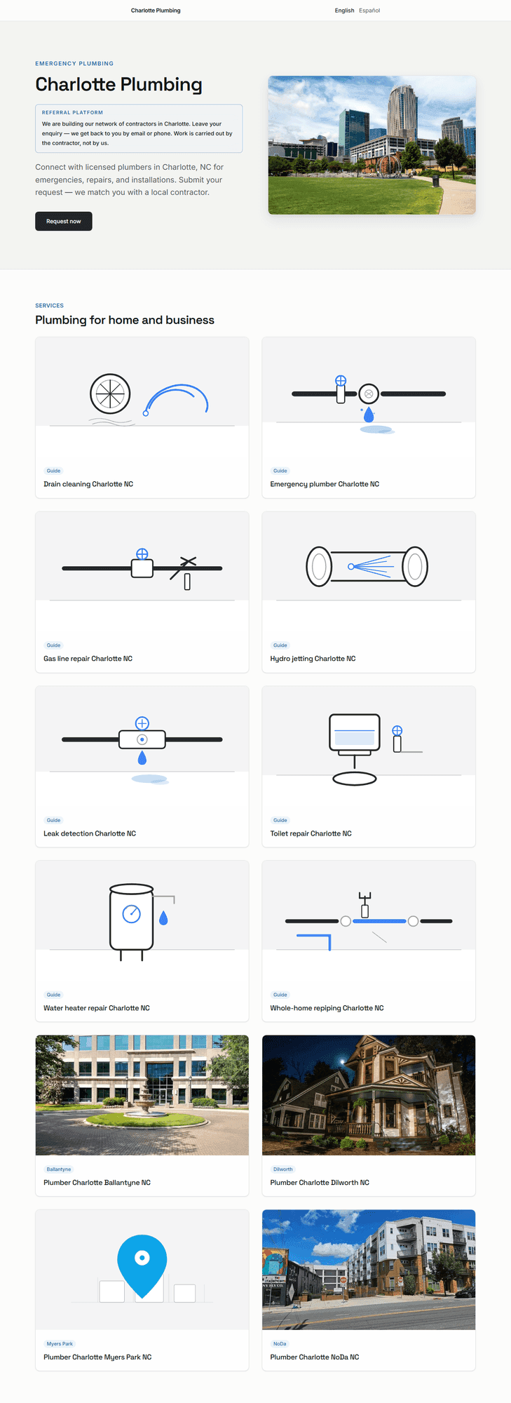 Desktop screenshot of a live US plumbing website we build and operate